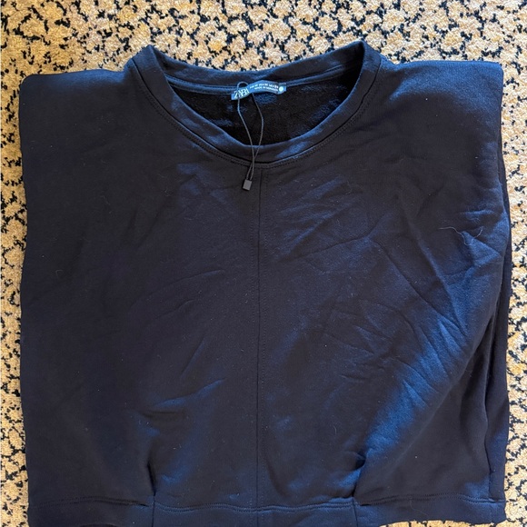 Zara M Black Crewneck Cropped Sweatshirt Top - Picture 1 of 1